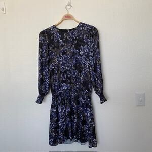 Parker Dress Floral Long Sleeve Smocked Waist Dark Bluebonnet Women's Large NWT
